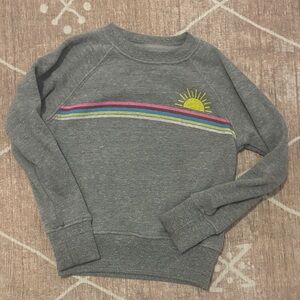 Gray Sweatshirt with Rainbow Stripes and Sun print
